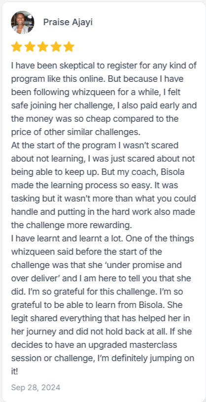 Testimonial from Praise Ajayi